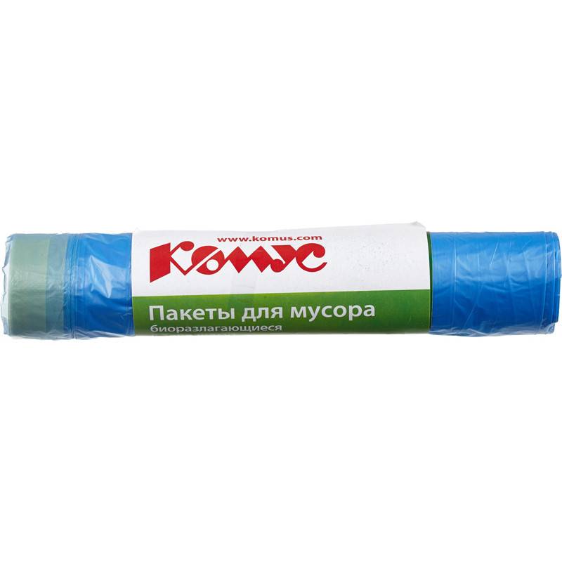 Мешки для мусора на 120 литров с завязками Комус синие (14 мкм, в рулоне 10 шт, 70х80 см) 933316