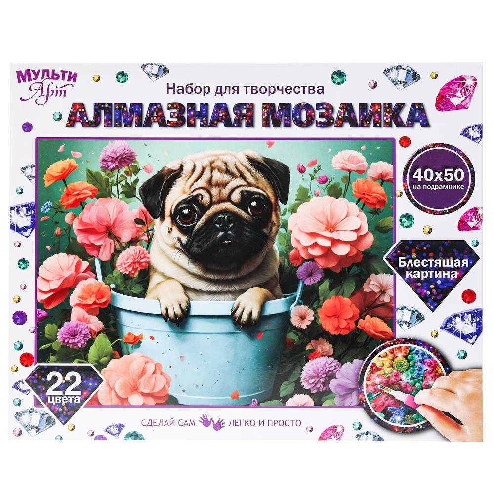 Алмазная мозаика 40х50 см. с подрамником мопс в цветах MultiArt AM40X50-118466