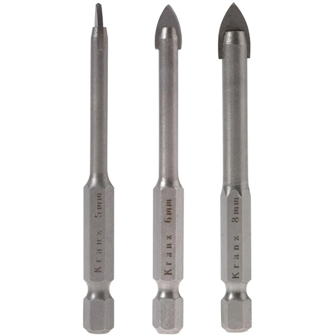 Набор сверл по керам. плитке, 5-6-8мм, шестигран. Хв. KRANZ,KR-91-0655 2443317
