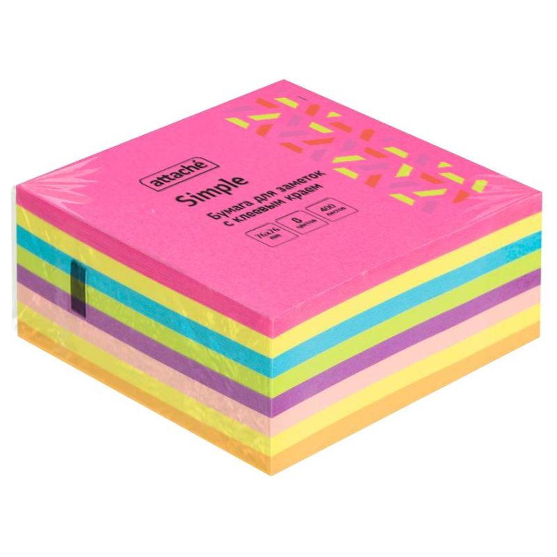 Стикеры Attache Simple куб 76х76 неон 8 цв. 400 л 8 цветов неон 1602690