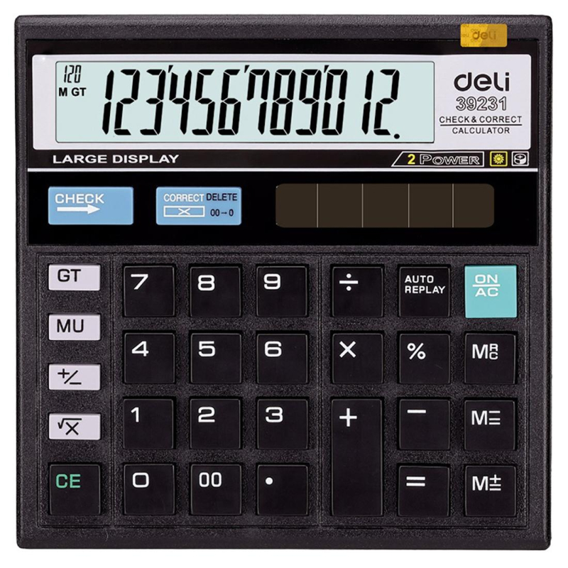 Калькулятор настольный Компакт.ый Deli E39231,12 разр,дв пит, 129x129мм,чер 1552682