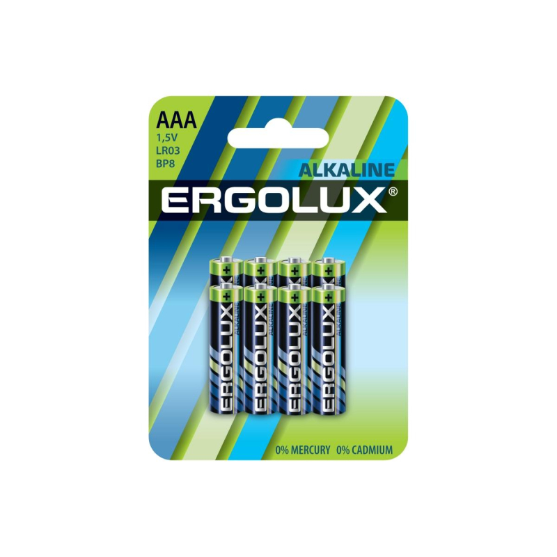 Батарейка Ergolux Alkaline 8шт/бл (LR03 BP8, 1.5В) (14814) 1840412