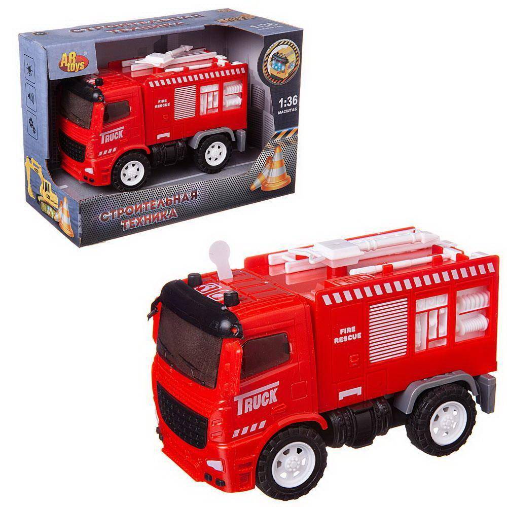 Машинка инерционная ABtoys Пожарная машина свет/звук 1:36, 20x10x14 см C-00447