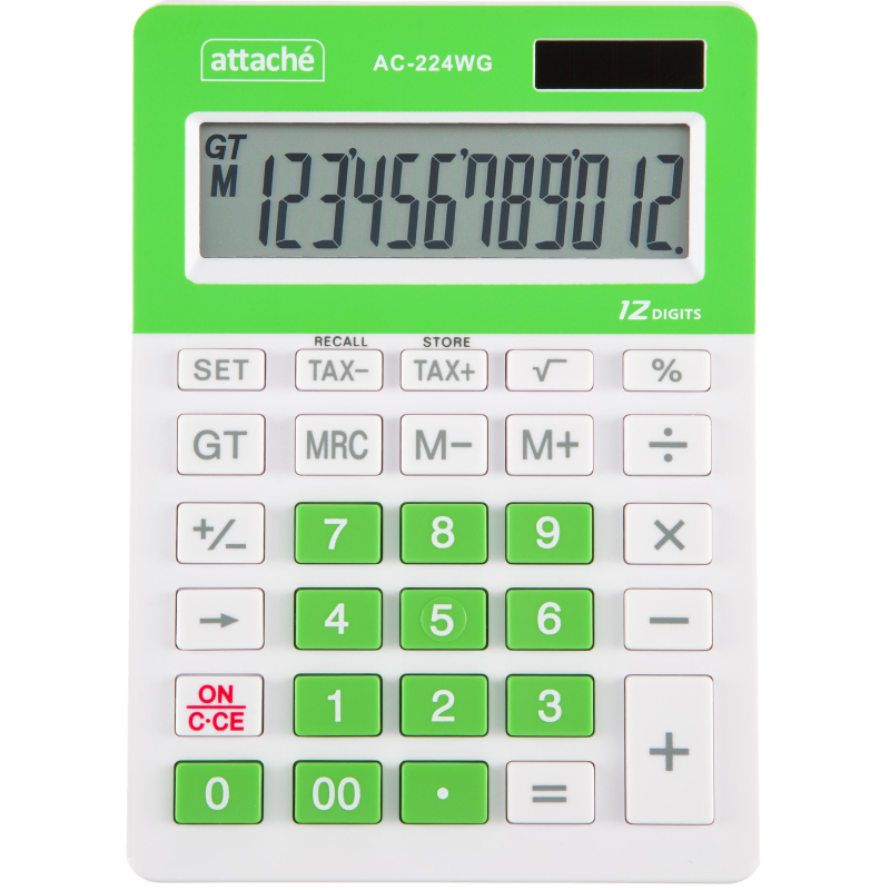 Калькулятор настольный Attache, AС-224WG,12р,двойное питание, бело-зеленый 1779757