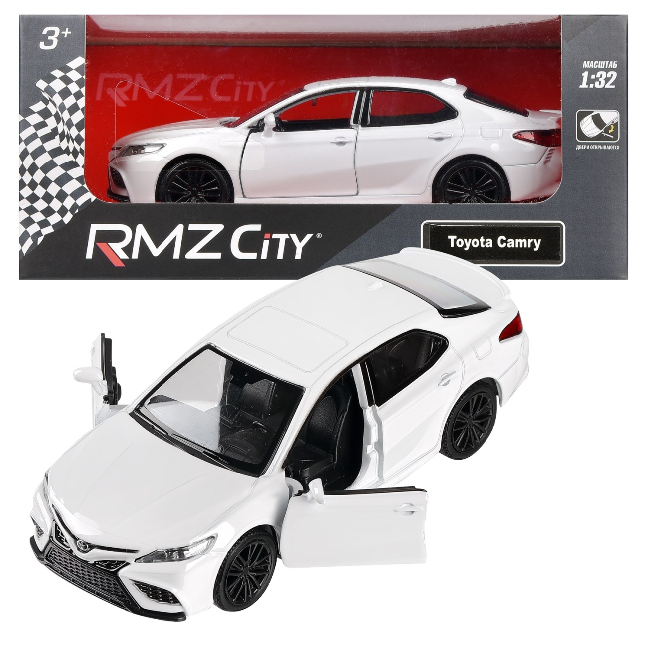 Машина металл. RMZ City серия 1:32 Toyota Camry 2022, белый цвет, инерция, открытие дверий Uni-Fortune 554063W