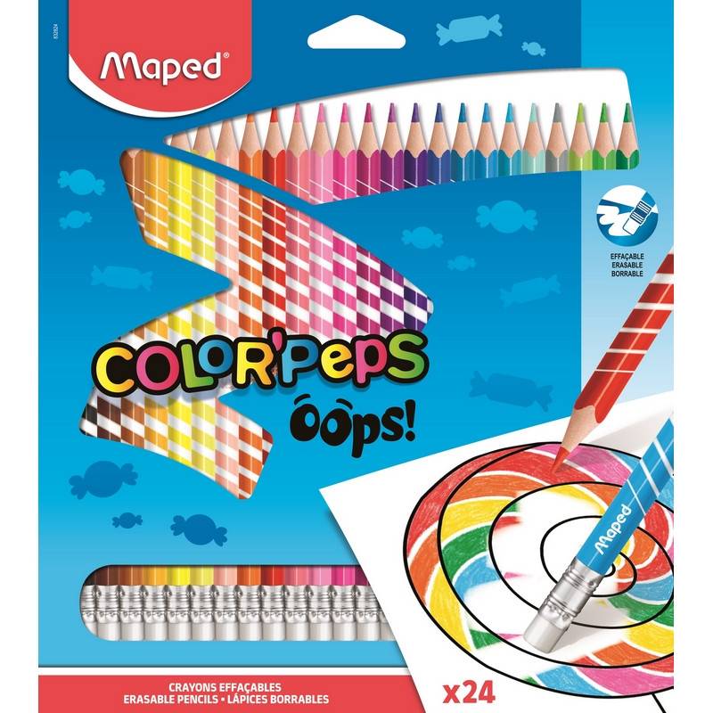 Карандаши цветные Maped Color'peps OOPS 24 цвета трехгранные c ластиком 832824 1167814