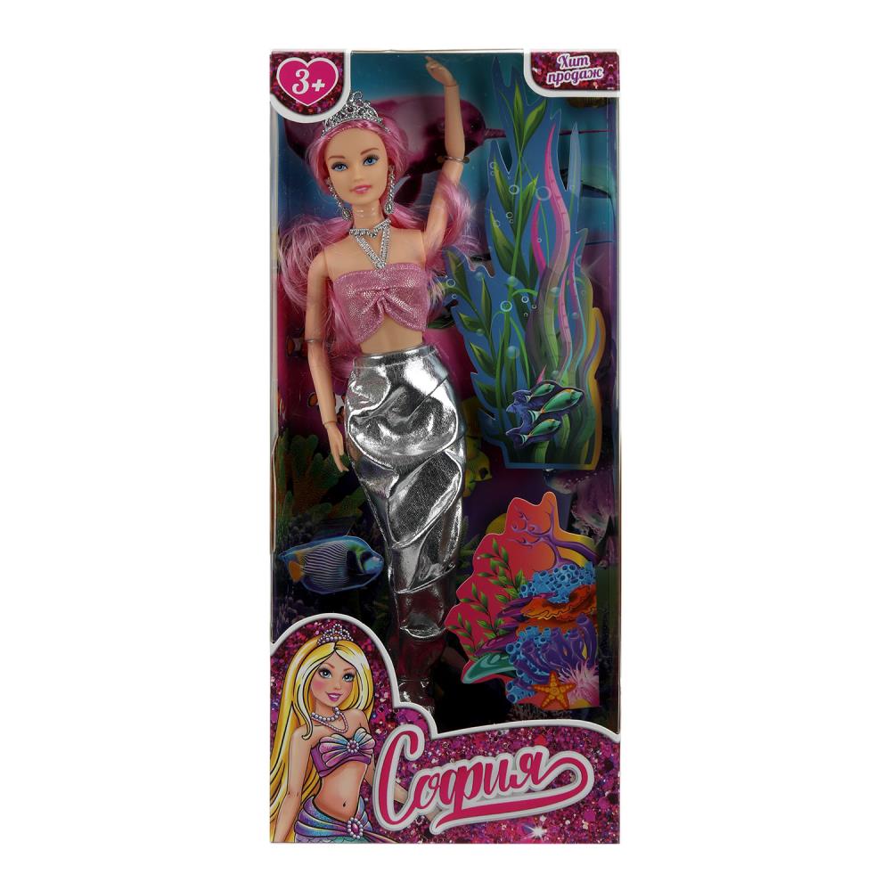 Кукла 29 см. София русалка, тканевый хвост, шарнирная, аксессуары, Карапуз M3-S-JP