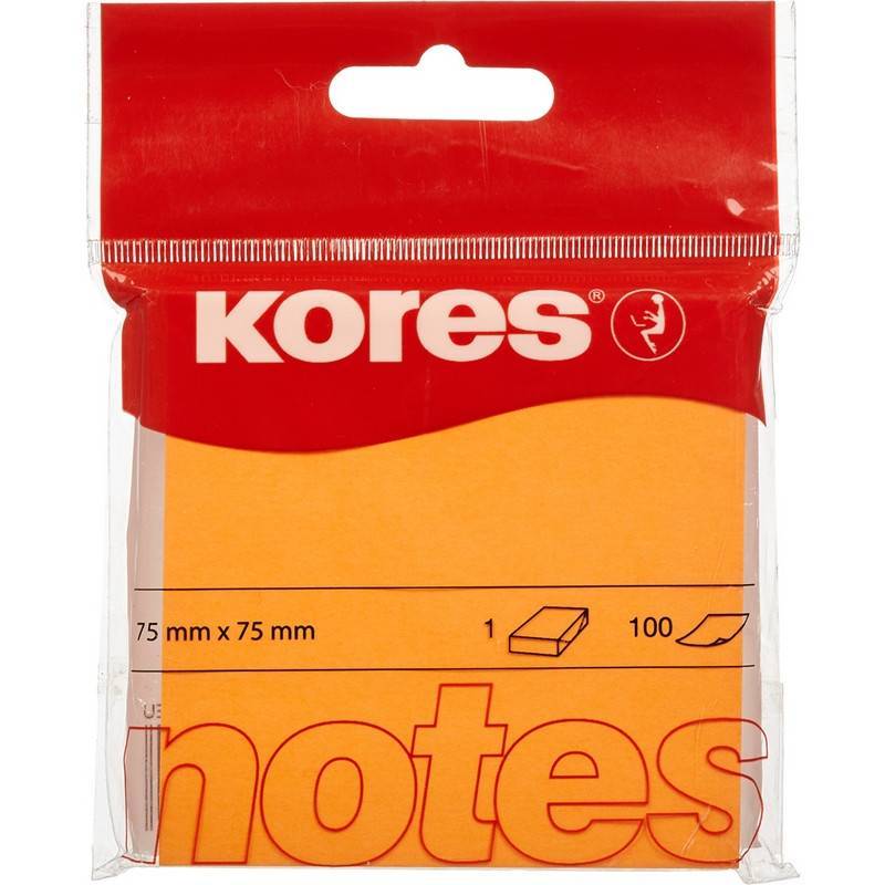 Стикеры Kores 75x75 мм неоновые оранжевые (1 блок, 100 листов) 330459