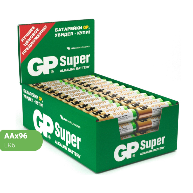 Батарейки GP Super уп.AA/LR6/15A алкалин. 96шт/уп, 4шт/бл 1654846 15ARS-SB4