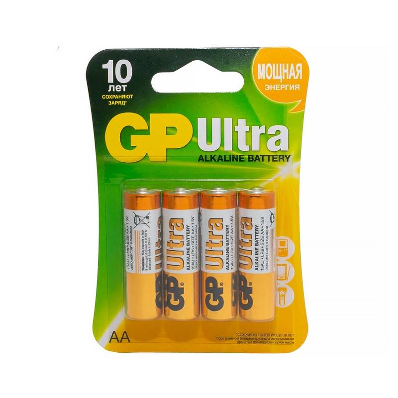 Батарейки GP Ultra пальчиковые AA LR6 (4 штуки в уп) 15AU-2CR4 173344