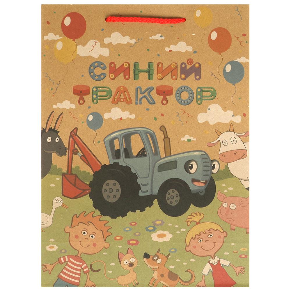 Пакет подарочный крафт Синий Трактор ML, 22х31х10 см. Чудо праздник PMLK-110231-BT