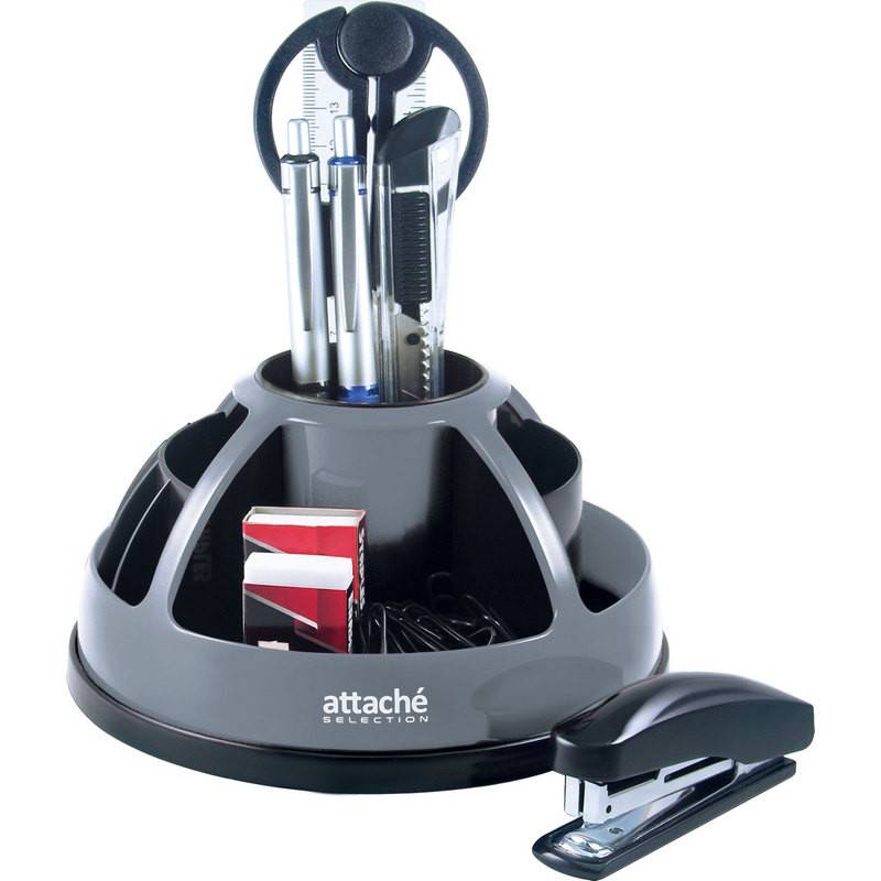 Подставка Attache Selection для канц мелочей черный/серый 360° 327426