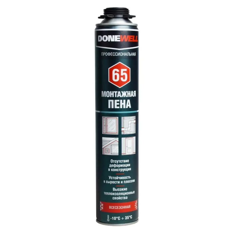 Пена монтажная проф DONEWELL 65, всесезонная, 1000 мл/850 г (209830) 1629445