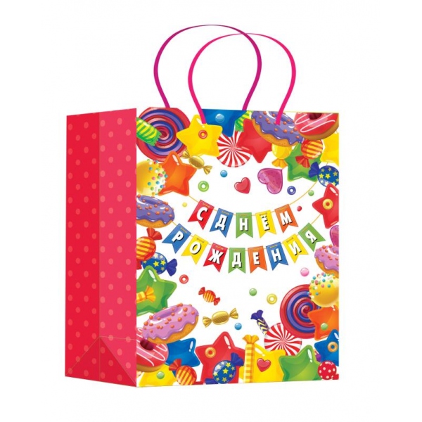 Пакет подарочный матовый, размер Xl, 33х45х15 см. "День рождения" 3 Чудо праздник PXL-122083-HBZ3