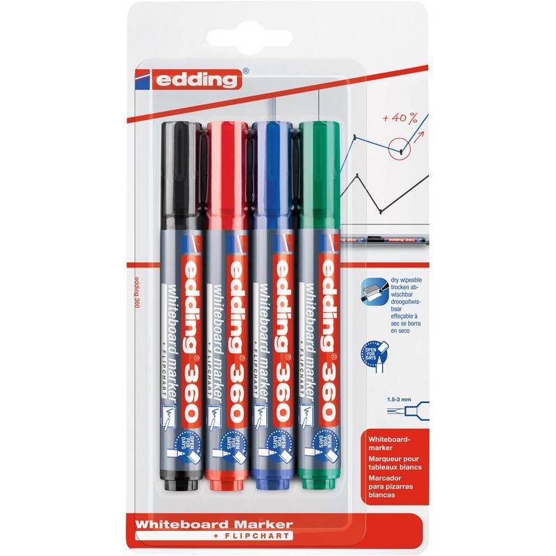 Набор маркеров для белых досок Edding 360, 1,5-3 мм, 4 цвета, блистер 1183294