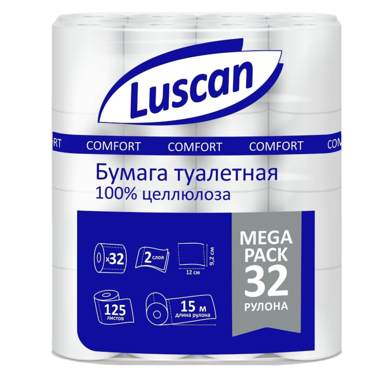 Бумага туалетная Luscan Comfort Megapack 2сл бел цел 15м 125л 32рул/уп 1592211