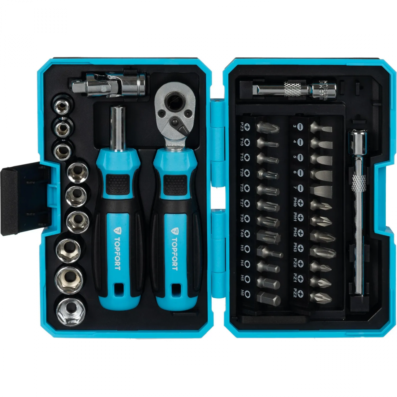 Набор отверток Topfort с трещоткой, битами, головками, 38 предм (569338) 2162262