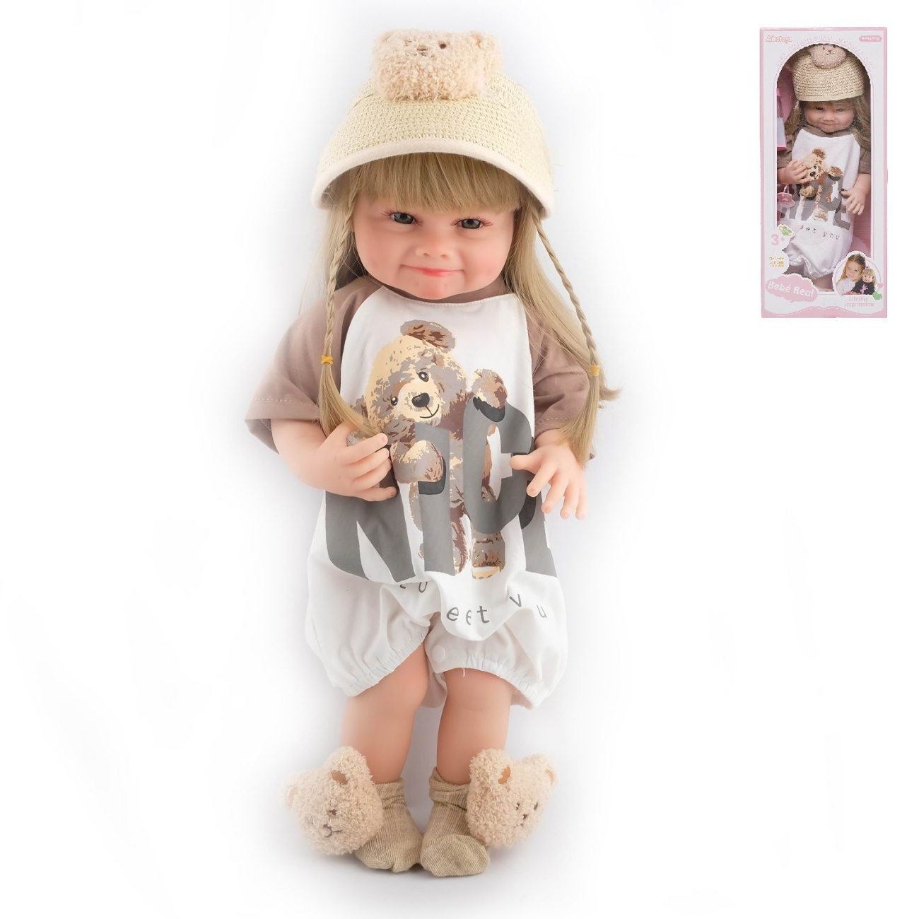 Кукла Junfa в летнем комбинезоне и соломенной шляпке 55 см WJ-35852