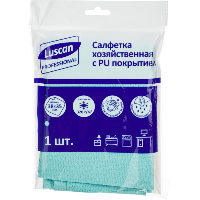Салфетка хозяйственная Luscan Professional микрофиб PU покр 320г/м2 38х35см 1604416 3835X320X1PU