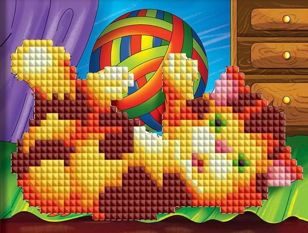 Мозаика алмазная блестящая 10х15 см Веселый котик, на картоне, с мольбертом, 13 цв Рыжий Кот ASE015