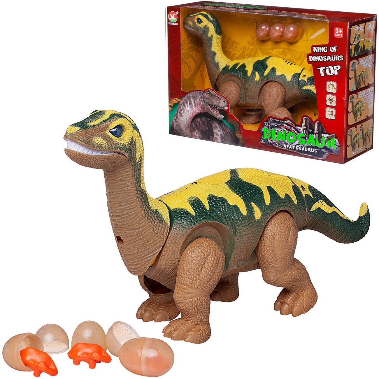Динозавр Junfa Апатозавр, электромех. откладывает яйца, свет/звук, коричневый WB-00700/коричневый