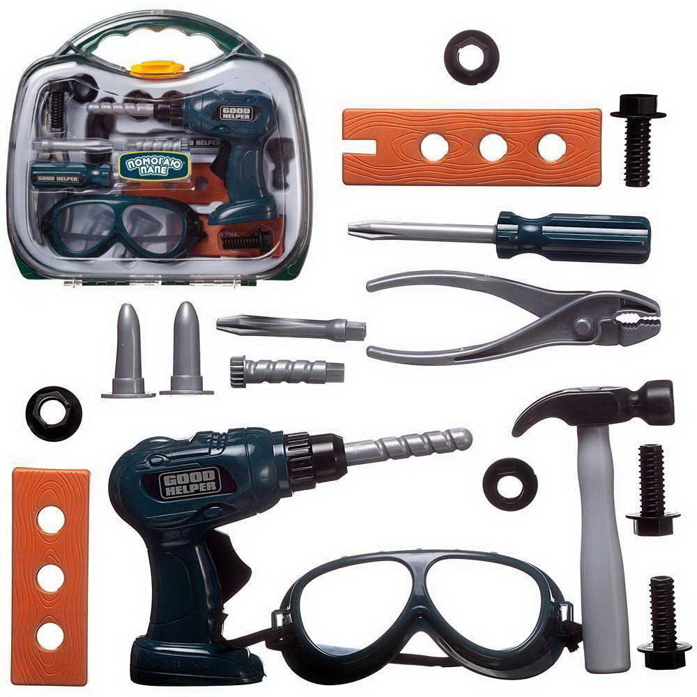 Игровой набор Abtoys Помогаю Папе Набор инструментов с защитными очками в чемоданчике PT-01761