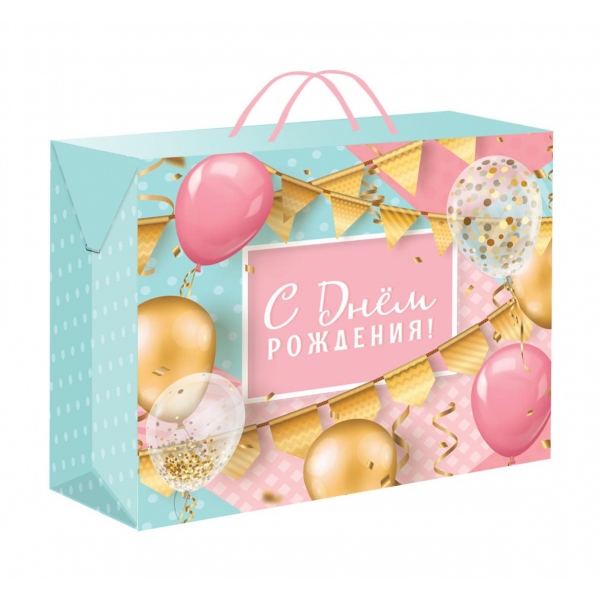 Пакет подарочный пакет-коробка, с шариками, размер M Чудо праздник PBM-112926-HBB