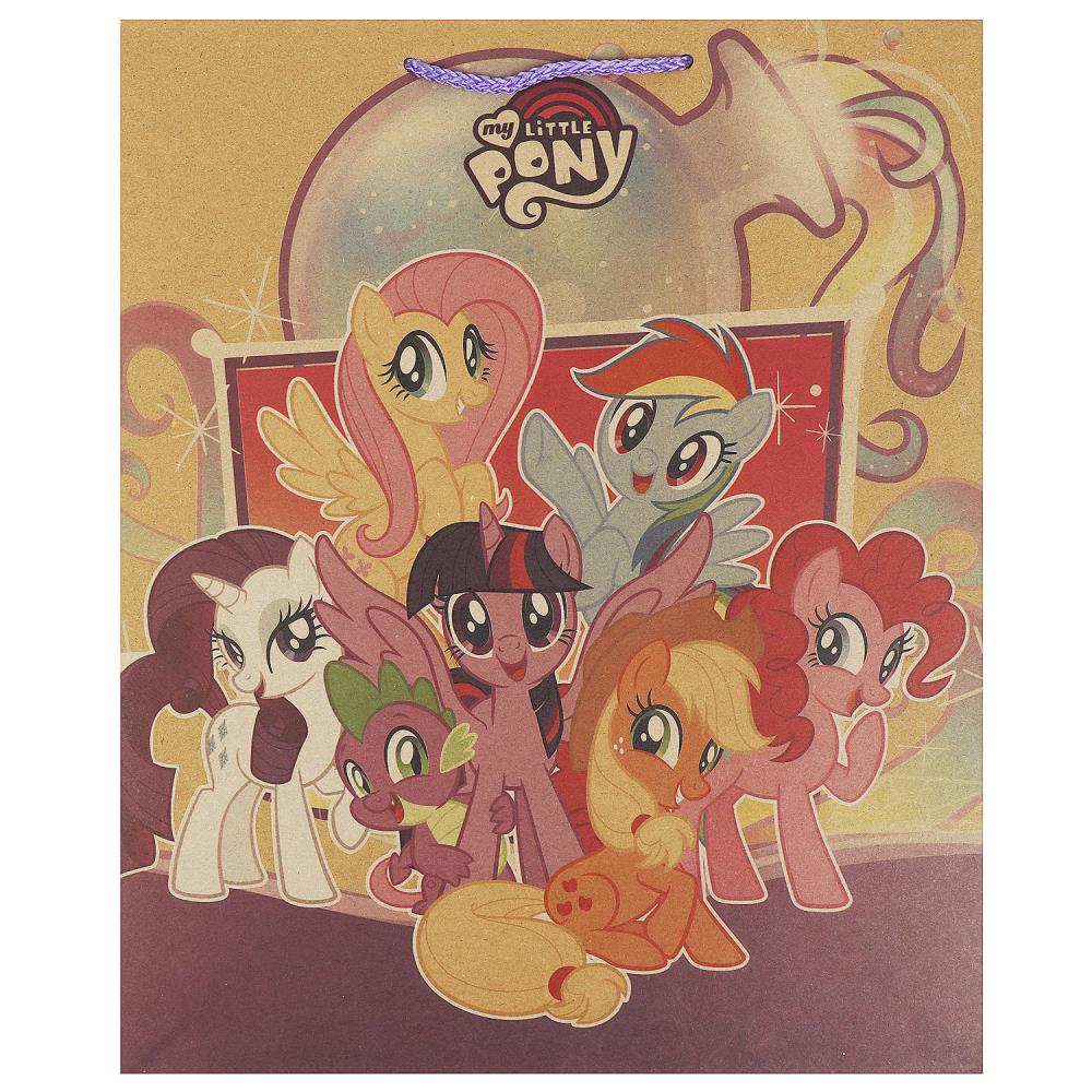 Пакет подарочный крафт Мой маленький Пони L, 26х32х14 см. Чудо праздник PLK-79941-MLP