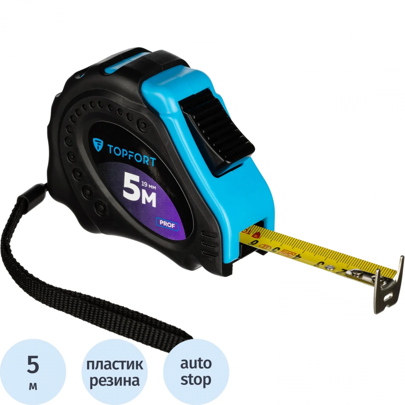 Рулетка 5мх19 мм с автостопом Topfort Prof 1990402