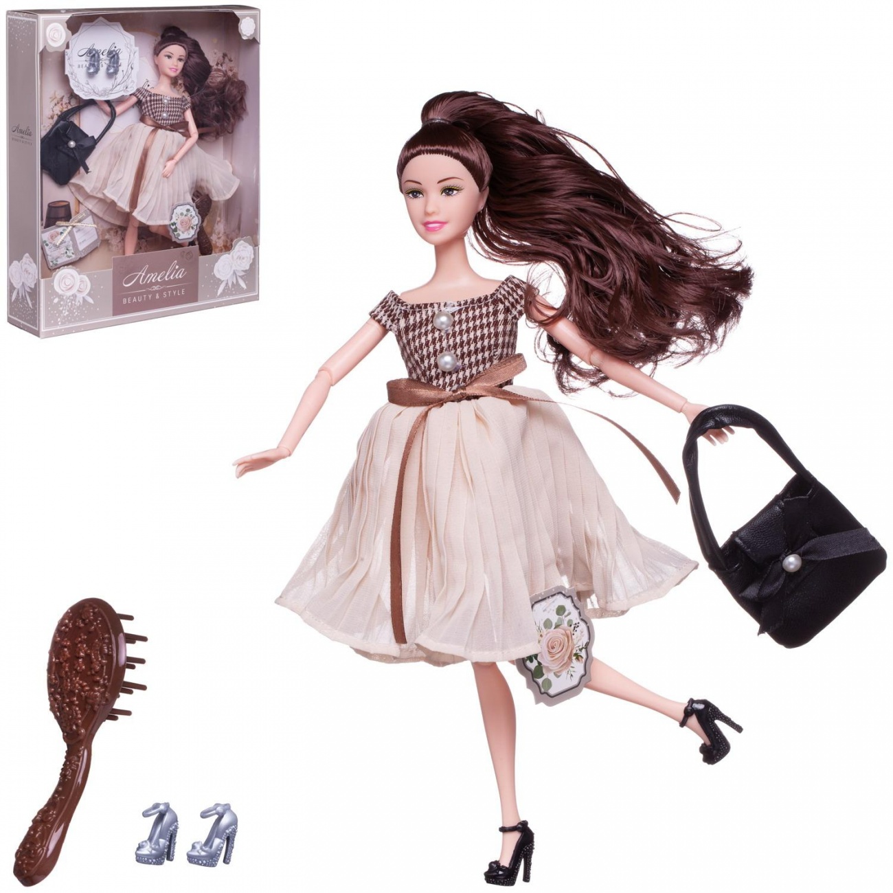 Кукла ABtoys Amelia. Современный шикв платье с плиссированной юбкой, 30см PT-01615
