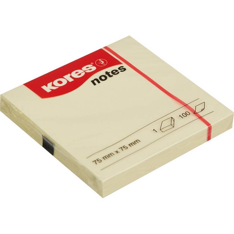 Стикеры Kores 75x75 мм пастельные желтые (1 блок, 100 листов) 56396
