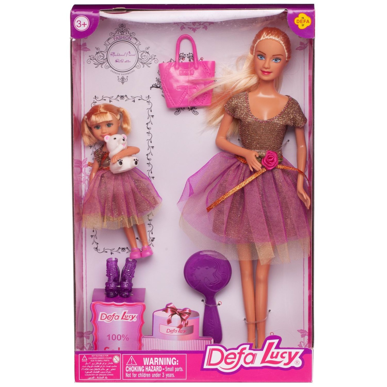 Куклы Defa Lucy Мама и дочка идут в гости в золотисто-розовых платьях, аксесс. 8304d/золотисто-розовые