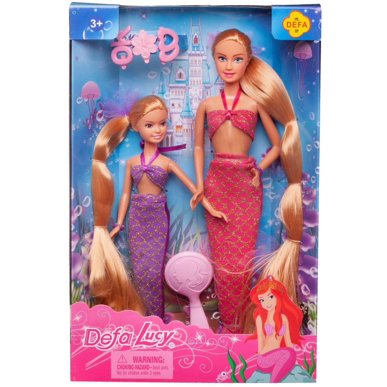 Кукла Defa Lucy Русалочки: мама в розовом наряде и дочка в фиолетовом наряде, с аксесс. 8235d/розовое-фиолетовое